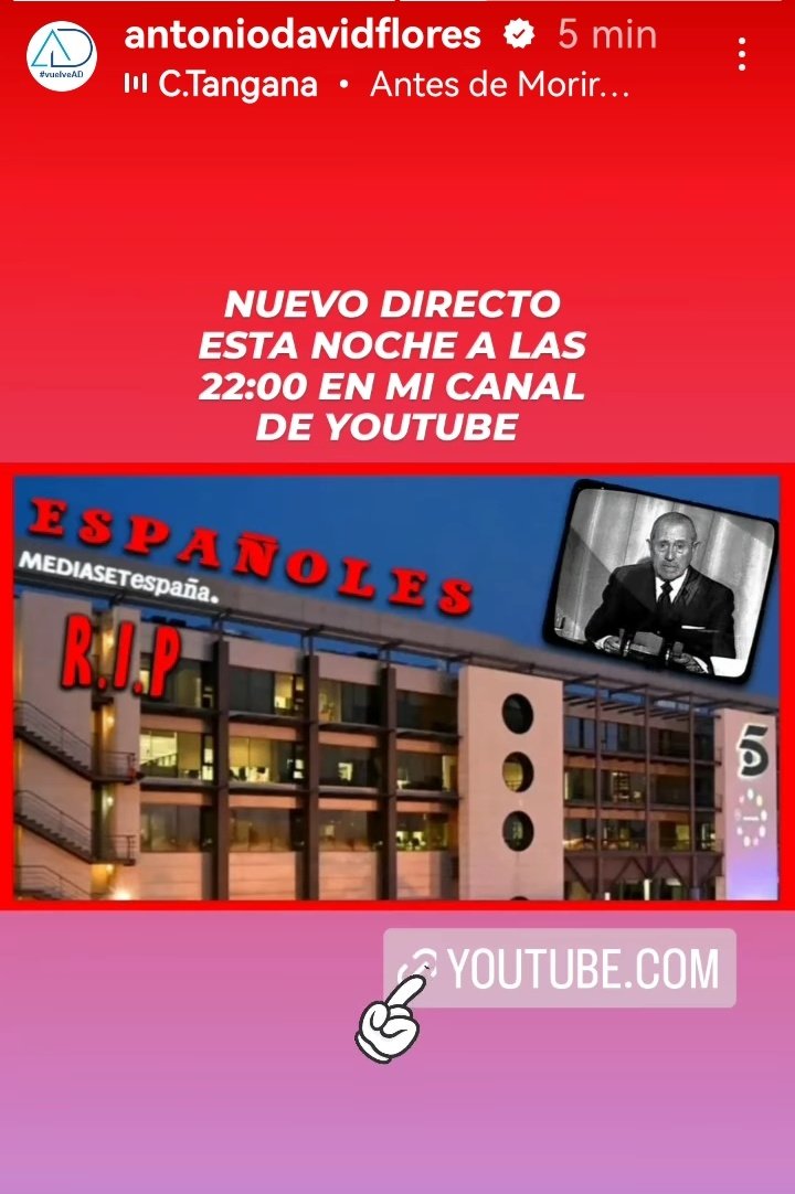 💙💙Nuevo directo de AD esta noche en su canal de YouTube. 22:00h. Os dejo el enlace 👇 
youtube.com/live/lvG3rSrce…
#YoMeRebelo7M