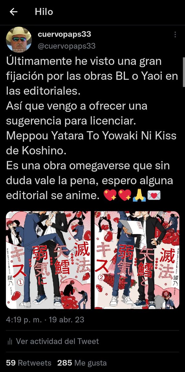 tamaldecocada1's tweet photo. Bandita!! Es una señal del ser amado de que vamos por un buen camino!!! @SekaiEditorial le dió corazón al tweet de Meppo, se que no es una confirmación pero me da mucha esperanza! ¡Muchas gracias! 
Si se puede bandaaa!! 💞💞💖💖🤠✌️ https://t.co/Zm60kn3gnG