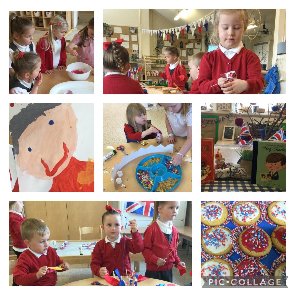 CockfieldPrima1's tweet photo. This week learning in EYFS has focused on King Charles III and the Coronation! They made crowns and twirly sticks, explored London using Google Earth and read some fantastic stories about the king. They also painted some wonderful portraits of the new king. https://t.co/tdZBOIwfeI