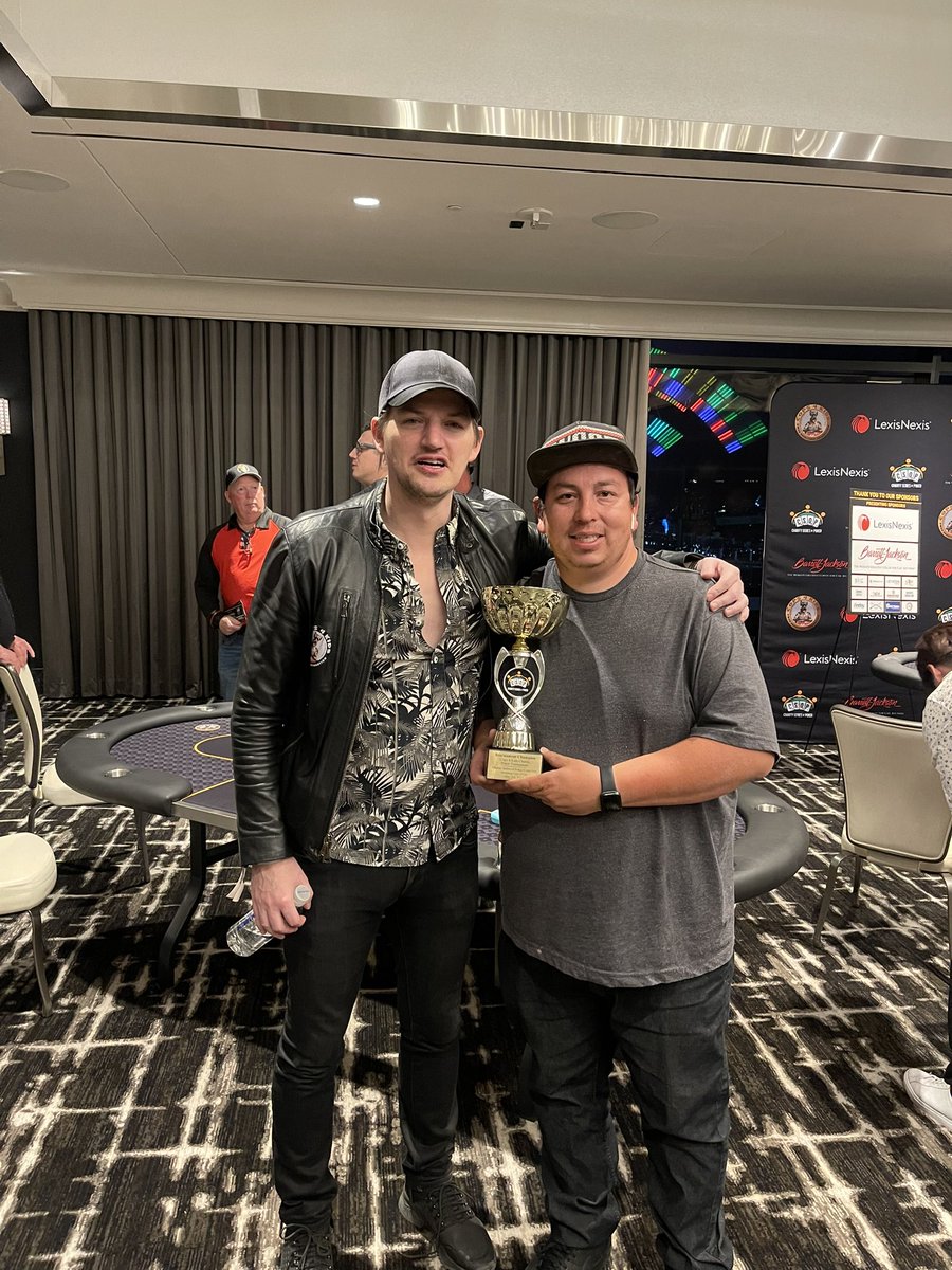 cmike1988's tweet photo. Had a blast playing @TheCSOP event Friday night @Palms. I took down event 48 #copsforkids charity tourney. @Joeingram1 was hanging out and sweating me and commentating the final table. Good times with good people. https://t.co/HBi8uzdnfi