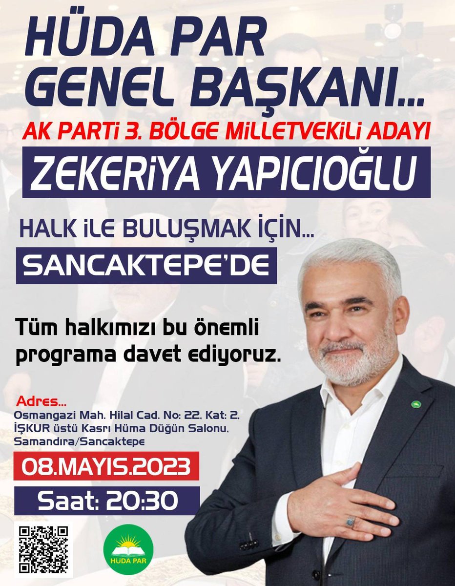 m_esrefomeroglu's tweet photo. Hüdapar Genel Başkanımız Syn ZEKERİYA YAPICIOĞLU Halk ile Buluşmak için yarın Saat  20.30 da  SANCAKTEPE'MİZDE olacak.
TÜM HALKIMIZ DAVETLİDİR. https://t.co/T8eeiMP5M7