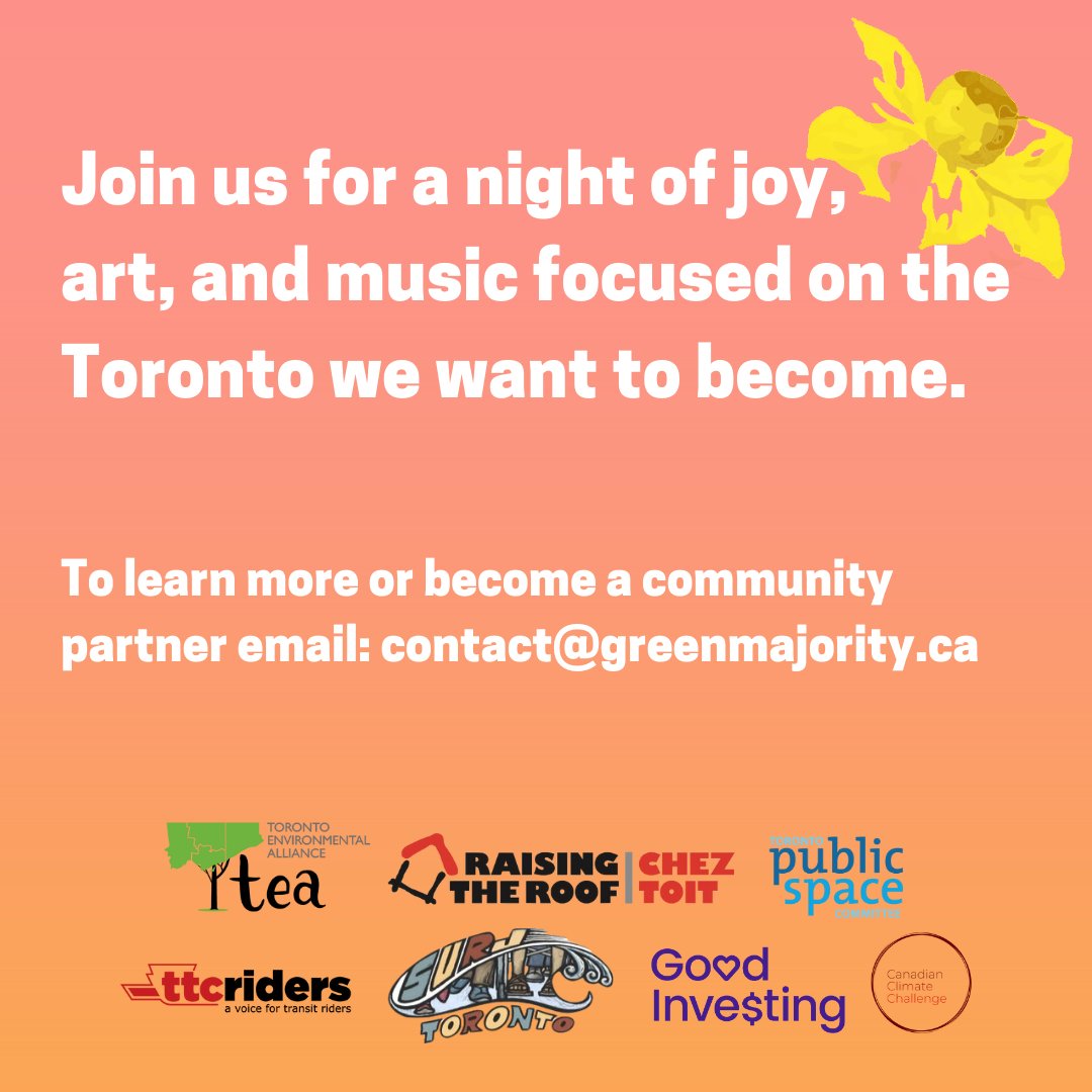 greenmajority's tweet photo. 11 Days Away.
11 Community Groups.
11 Artists and Speakers

One night like no other.

Join us and together let's envision a joyful Toronto. https://t.co/kYjsye3wUo