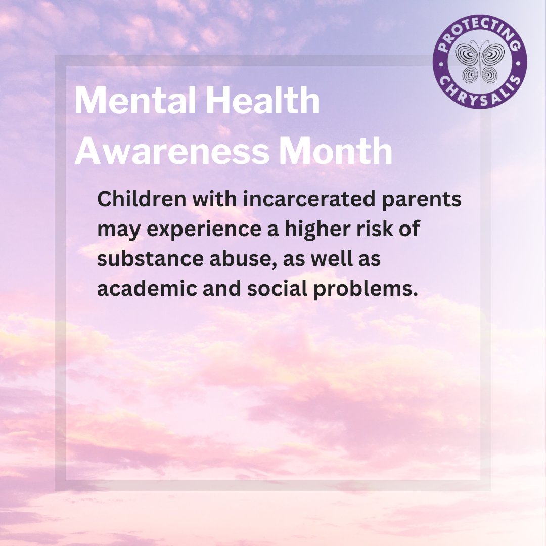 Children who experience trauma, such as having an incarcerated parent, are at higher risk for mental health problems. This #MentalHealthAwarenessMonth, let's raise awareness of the impact of trauma on children's mental health and work to provide them with appropriate support.