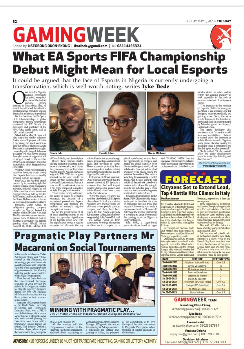 gamingweek1117's tweet photo. eSports in Nigeria is garnering increasing interests. Getting FIFA's attention is definitely something to celebrate
https://t.co/7HAP8z2i4Z… @gamingweek1117
@oscarmikie @EduSholaTweets @gamrafrica @EsportsLagos @ESportsANews @Y_A_H_A_Y_A https://t.co/J5irESMXc1