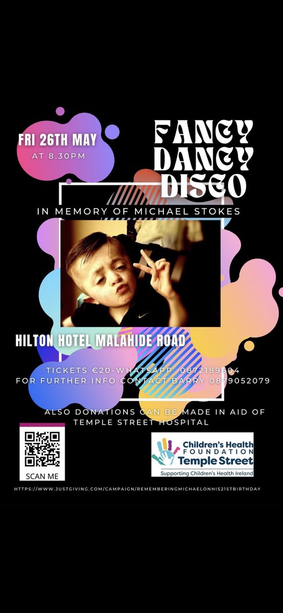 Ann Higgins 💛 (@annmhiggins) on Twitter photo A FANCY DANCY DISCO
Michael’s 21st Birthday is this month 💛 We want to celebrate him whilst also raising money for <a href="/Temple_Street/">Temple Street</a>
In true Michael style, it’ll be a Fancy Dancy affair
Tickets €20 on sale (poster for details). Also you can donate here: justgiving.com/campaign/Remem… A FANCY DANCY DISCO
Michael’s 21st Birthday is this month 💛 We want to celebrate him whilst also raising money for <a href="/Temple_Street/">Temple Street</a>
In true Michael style, it’ll be a Fancy Dancy affair
Tickets €20 on sale (poster for details). Also you can donate here: justgiving.com/campaign/Remem…