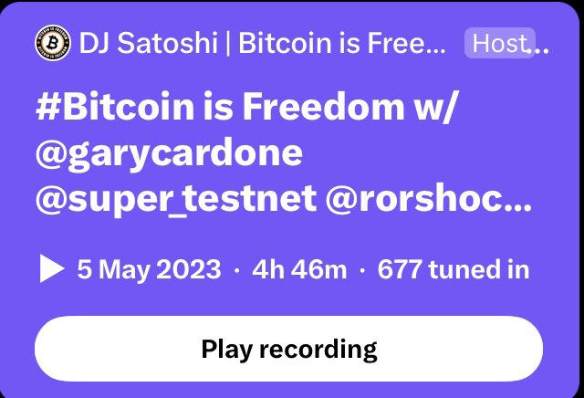 Happy Thursday everyone!!!

We have a lot to cover today, from more bank failures, more government failures, to more Bitcoin success stories!
Set a reminder to join us tonight for my upcoming Bitcoin is Freedom Space!
Special announcement tba excited!