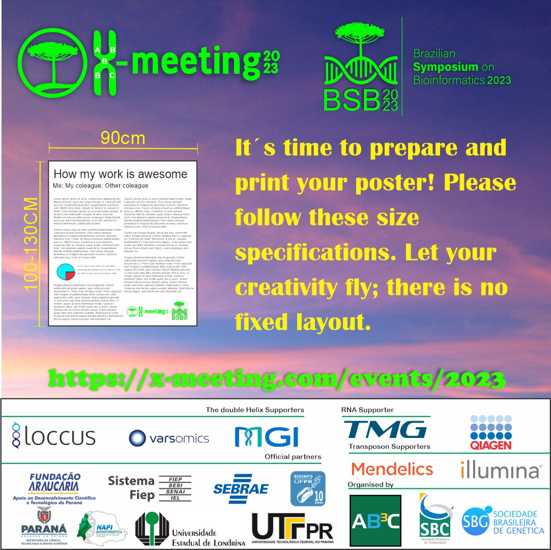 AB3C_oficial's tweet photo. It is time to design and print🖨 your poster for #Xmeeting2023 and BSB! Please follow these sizing guidelines. 
Let your imagination run wild since there is no predefined layout 🎨. 
👉Do not forget to register at https://t.co/LMWgcMsXbE. See you in #Curitiba https://t.co/lL1WwGRABB
