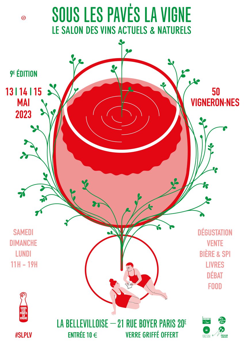 💗🍷 On y est presque : rendez-vous les 13, 14 &amp; 15 mai à la Bellevilloise pour la 9e édition parisienne de Sous les pavés la vigne !
Le salon, en bref : 
🍷 50 vigneron·nes nature
🍻 Spi, bière, saké, cidre...
📚 Dédicaces, débat, happening...
🎟 10 € (ypl.me/pWL)