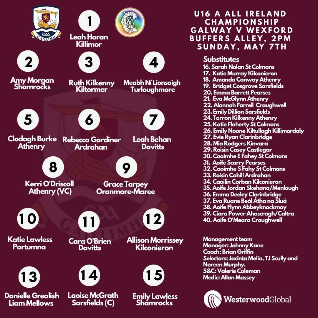 Best wishes to third year student Ruth Kilkenny, today with Galway U-16 Camogie Team v Wexford in Wexford.