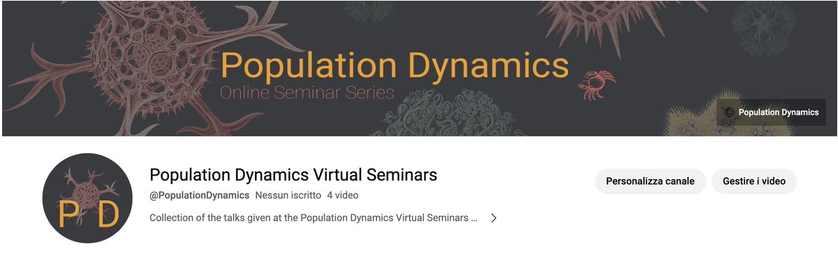 🚨We have uploaded some videos of the talks of the Population Dynamics Virtual Seminars. You can find them on our new 📺YouTube channel or linked from our webpage. 

youtube.com/channel/UC3dC7…

adras81.bitbucket.io