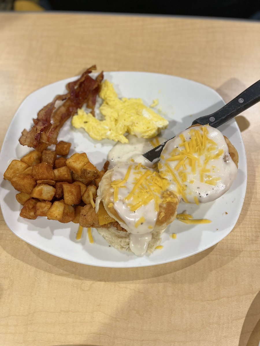 AmusementTweets's tweet photo. This Everything Omelette made my pregnant self very happy this morning lol and Jeff enjoyed his old standby the Southern Fried Chicken Biscuits with gravy. Excellent food and excellent service this morning at the #HotelBreakers Perkins. ☺️👍 @cedarpoint https://t.co/t8u3LYxn71