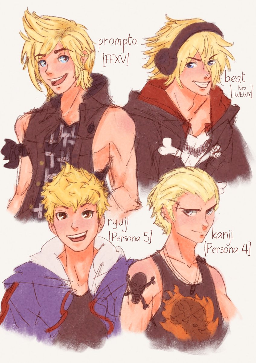 softbewitcher's tweet image. my 4 favourite blondes 🥺💛

(they would be best friends and i will not take no for an answer) 

#Persona5 #persona4 #ffxv #NEOTwewy