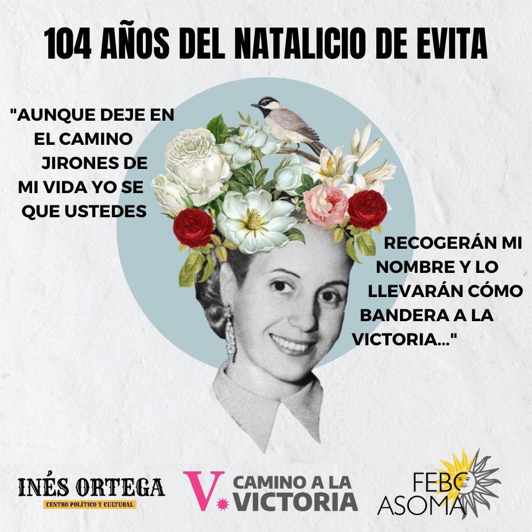 EVITA ETERNA

 En su aniversario de natalicio 104 la reivindicamos en cada lucha. Evita inició un camino que tenemos el deber de seguir militando.

Evita eterna ✌️