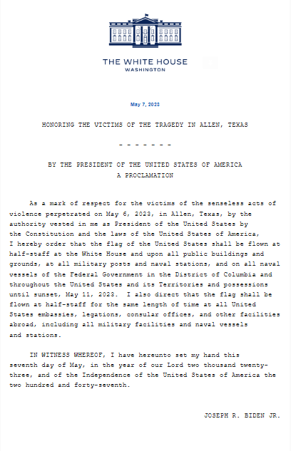 Todd J Gillman On Twitter JoeBiden Has Ordered Flags Flown At Half staff Through May 11 as 