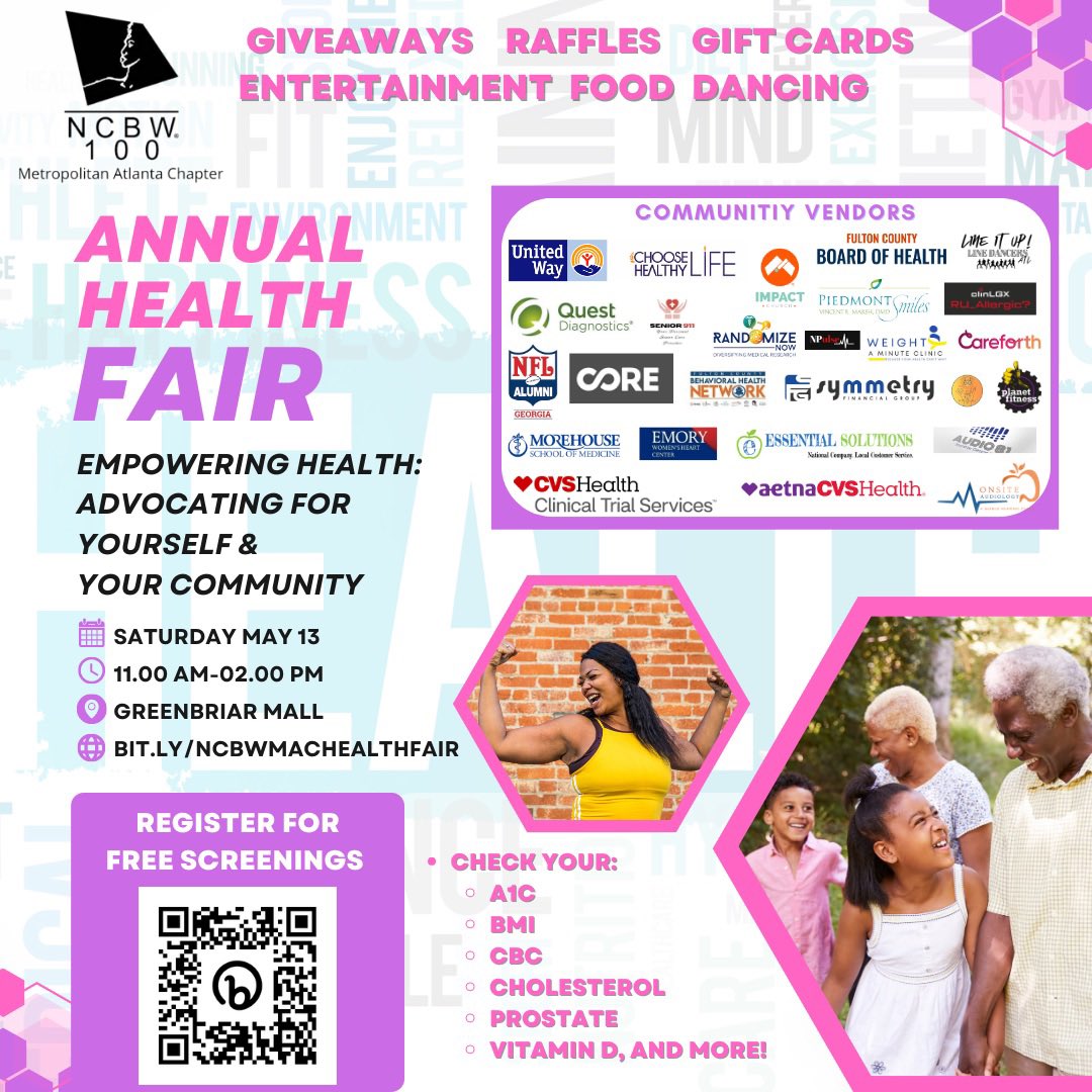 Emory Women's Heart (@emorywomenheart) on Twitter photo Join us and <a href="/nc100bwmetroatl/">nc100bwmetroatl</a> National Coalition of 100 Black Women Atlanta Chapter for a HEALTH FAIR May 13 at Greenbriar Mall <a href="/emoryhealthcare/">Emory Healthcare</a> <a href="/EmoryDeptofMed/">Emory Department of Medicine</a> <a href="/DrTelisa/">Telisa Spikes, PhD, RN</a> <a href="/modeldoc/">Modele Ogunniyi, MD, MPH</a> <a href="/gina_lundberg/">Gina Lundberg MD FACC FAHA</a> <a href="/emoryheart/">Emory Cardiology</a> <a href="/ijeomaheartdoc/">Ijeoma Isiadinso MD MPH FACC FASNC</a> <a href="/PujaKMehtaMD1/">Puja K. Mehta, MD</a> <a href="/amorrismd/">Alanna Morris</a> <a href="/ltummalamd/">Lakshmi S. Tummala, MD</a> Join us and <a href="/nc100bwmetroatl/">nc100bwmetroatl</a> National Coalition of 100 Black Women Atlanta Chapter for a HEALTH FAIR May 13 at Greenbriar Mall <a href="/emoryhealthcare/">Emory Healthcare</a> <a href="/EmoryDeptofMed/">Emory Department of Medicine</a> <a href="/DrTelisa/">Telisa Spikes, PhD, RN</a> <a href="/modeldoc/">Modele Ogunniyi, MD, MPH</a> <a href="/gina_lundberg/">Gina Lundberg MD FACC FAHA</a> <a href="/emoryheart/">Emory Cardiology</a> <a href="/ijeomaheartdoc/">Ijeoma Isiadinso MD MPH FACC FASNC</a> <a href="/PujaKMehtaMD1/">Puja K. Mehta, MD</a> <a href="/amorrismd/">Alanna Morris</a> <a href="/ltummalamd/">Lakshmi S. Tummala, MD</a>