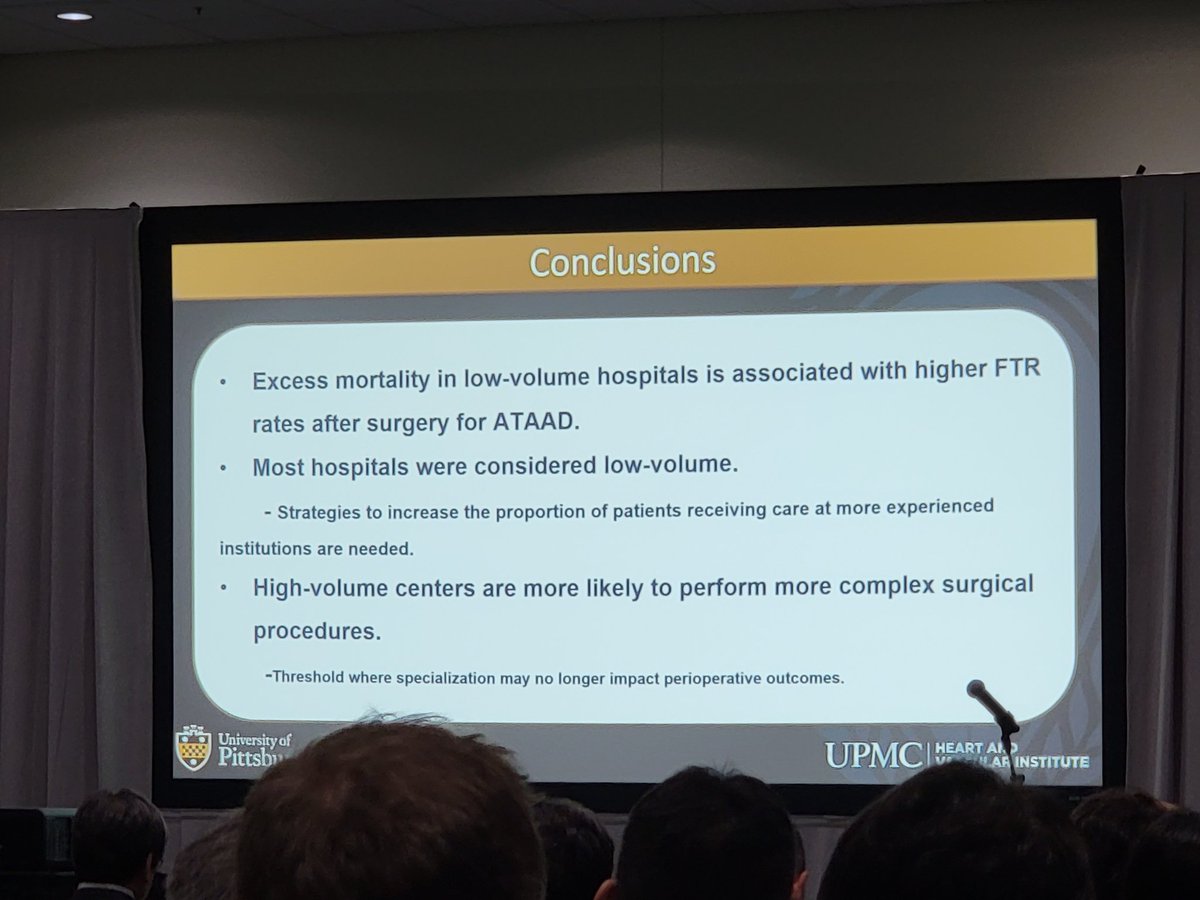 DVervoort94's tweet photo. Dr. Carlos Diaz-Castrillon @UPMC_CTSurgery presents an STS-ACSD analysis of failure-to-rescue after ATAAD surgery:

🔎 Operative mortality imperfect quality metric ➡️ #FTR

⚖️ Volume ~ outcomes (inflection at 5-10 cases/y)

❓️ Late survival? QoL?

#AATS2023 https://t.co/7TslYsZBTO