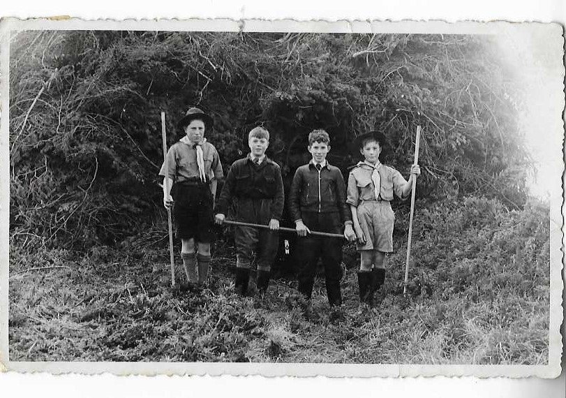BruceDownie's tweet photo. My dad, on the left, aged 13 at the previous coronation, guarding the coronation bonfire. One of many around the coast of the country, that were lit up together, like beacons https://t.co/ADTb5TubIH