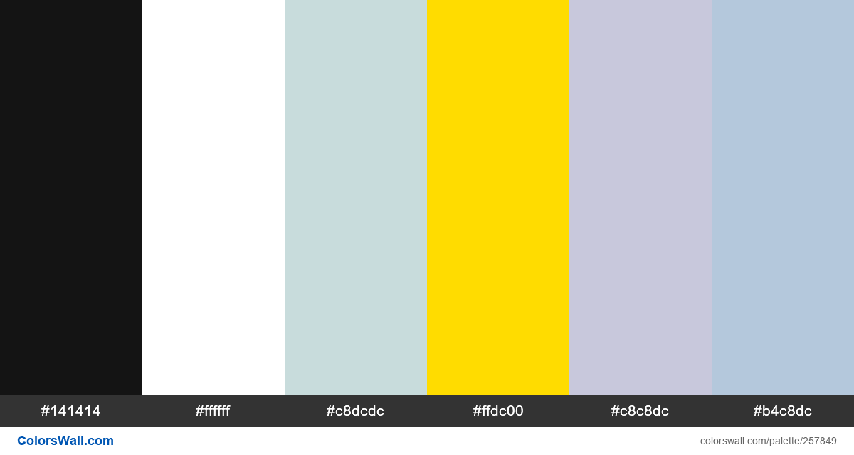 colorswall's tweet image. Calendar concept social ios colors palette #141414, #ffffff, #c8dcdc, #ffdc00, #c8c8dc, #b4c8dc #colors #palette colorswall.com/palette/257849