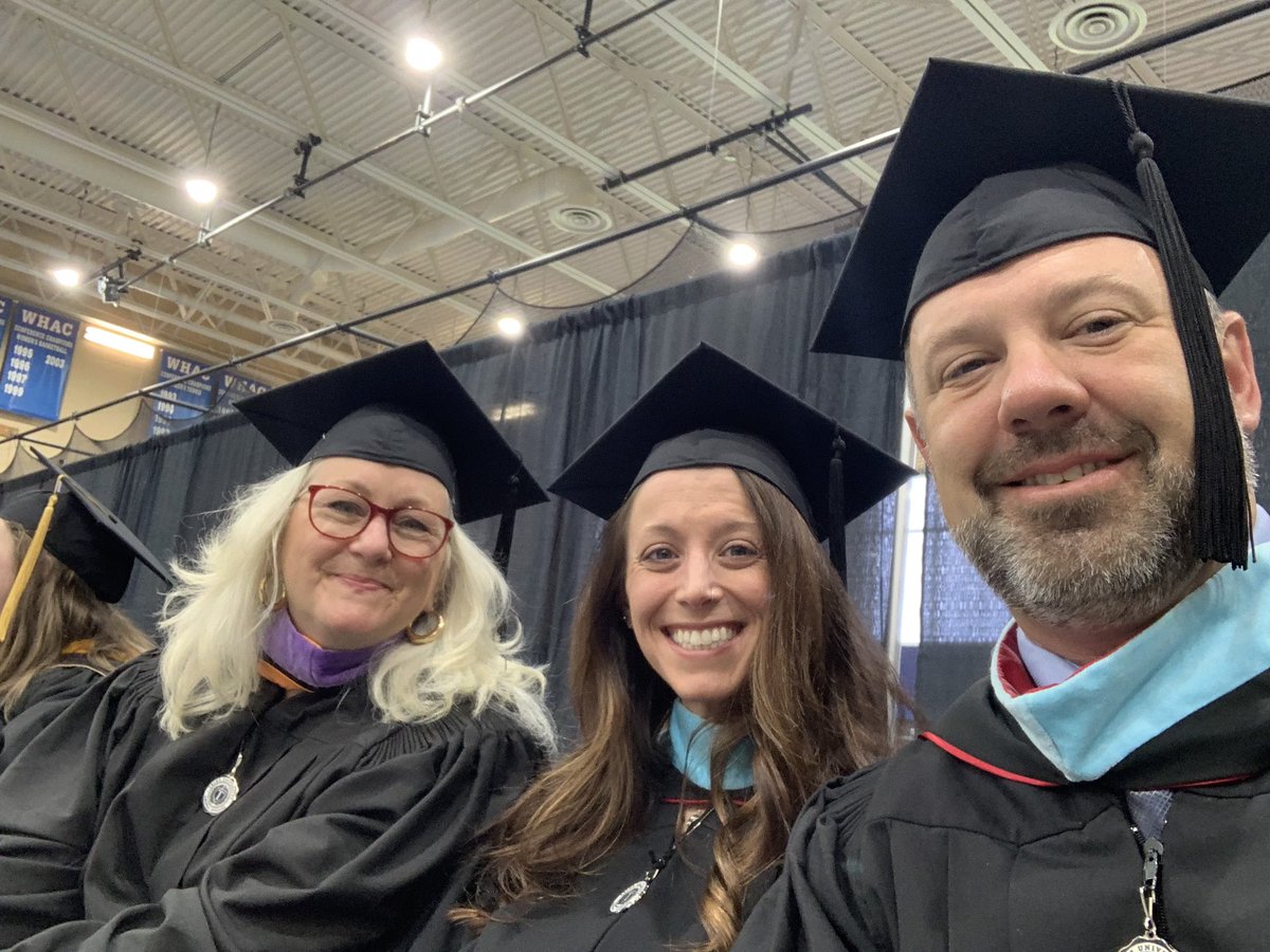 ProfJBock's tweet image. Just three cool professors hanging out prior to graduation starting. #TeacherbyTrine