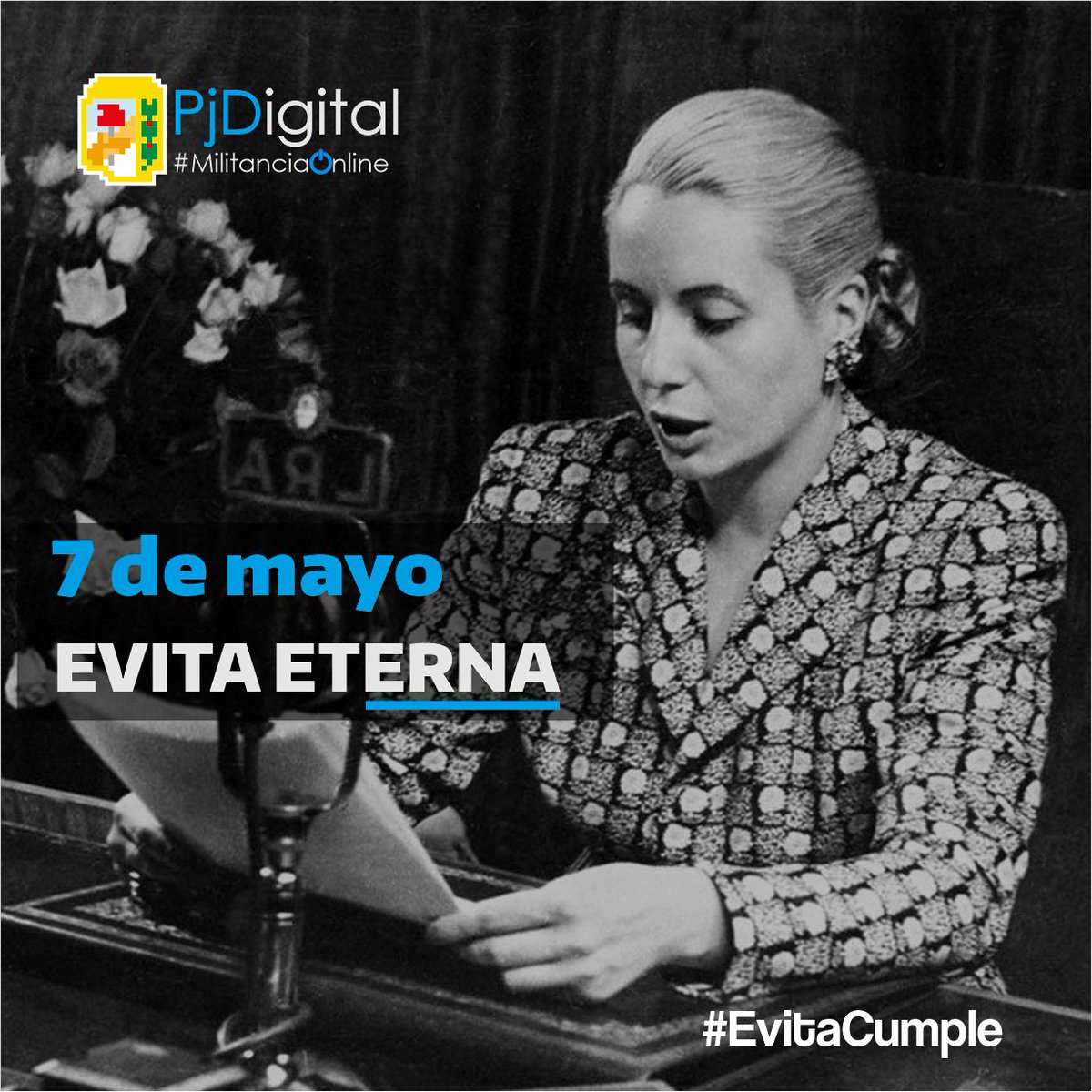 -"No hay nada que sea más fuerte que un pueblo. Lo único que se necesita es decidirlo a ser justo, libre y soberano".
#Evita 
#EvitaCumple 
#EvitaEterna