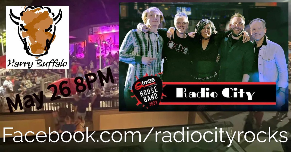 RadioCity_Rocks's tweet photo. We get to open the Harry Buffalo Westerville patio.  Who's excited as us?Who's coming?Have you RSVP'd yet? Invite your friends join us May 26 at 8pm to kick off your long holiday weekend the right way! #gettothebuff
#Qfm96 #Qfm96houseband #radiocityrocks

https://t.co/38O5j7pzey https://t.co/AqegvdFOv7