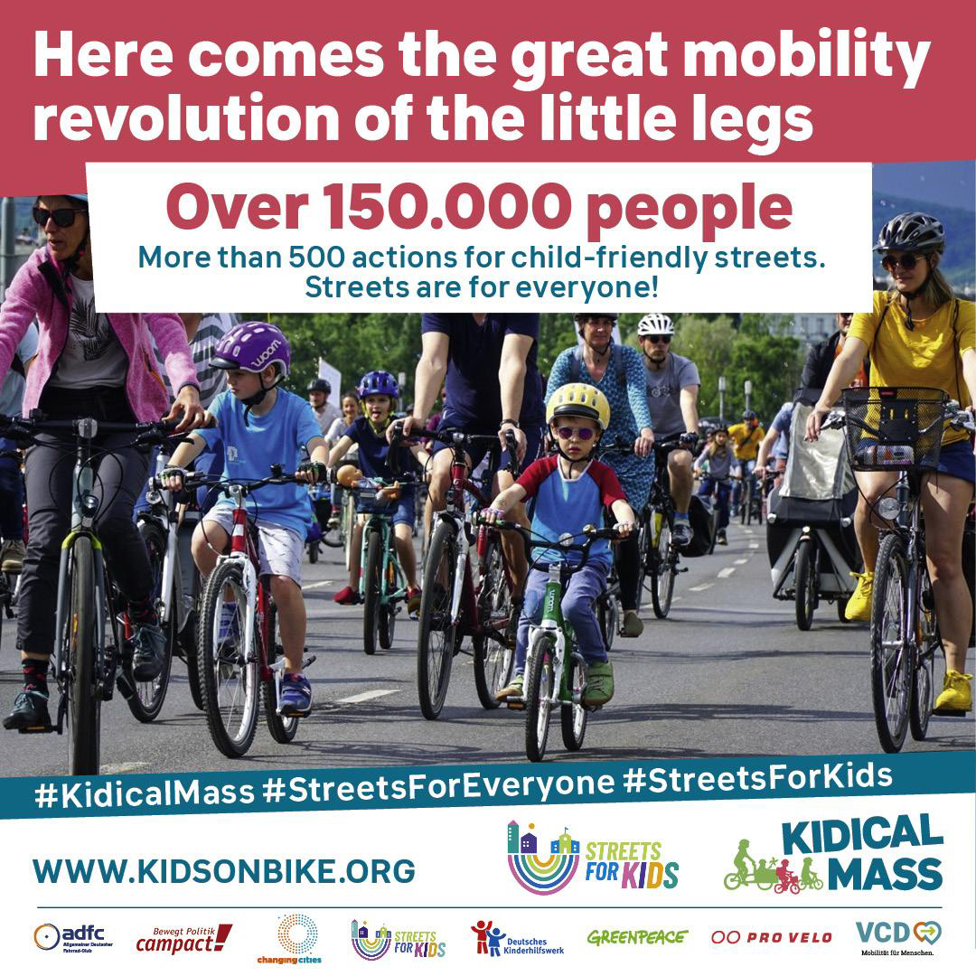 KinderaufsRad's tweet photo. This is the #KidicalMass mobility revolution.
Worldwide and in Germany 150,000 people in more than 500 #kidicalmass demonstrations for child-friendly streets. 
https://t.co/6ARcx1DSSn
#streetsforkids #streetsforeveryone https://t.co/8xufdcyPKY