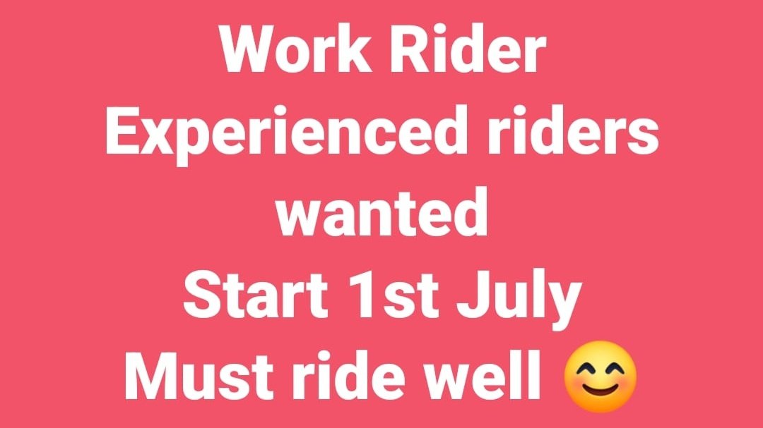 We are recruiting! Work riders required. Please email lucindarussellracing@outlook.com