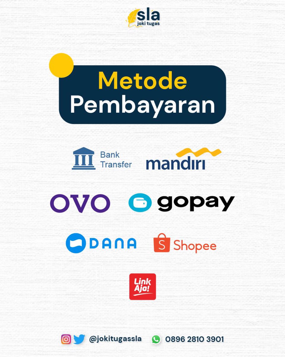 jokitugassla's tweet photo. [Metode Pembayaran]

#jokitugas #jokiketik #jokitugaskuliah #jokitugassekolah #jokiketiktugas #jokitugascepat #jokitugasmurah #tugasnumpuk #tugasonline #jokitugasberkualitas #jokitugasketikterpercaya #jokitugassla https://t.co/PkvWCzgQFc