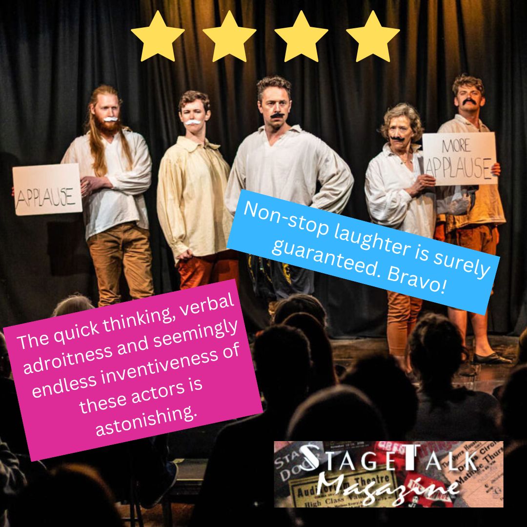 A glorious review of our Bristol shows!

"Non-stop laughter is surely guaranteed" ⭐⭐⭐⭐ <a href="/StageTalkMag/">StageTalk Magazine</a> 

Book now for our next tour dates...
May 14: Brighton
June 10: Leicestershire
July 7: Leek
July 8-9: Buxton
July 21: Bath
July 21-23: Ventnor
July 29: Dursley
Aug 24: Suffolk