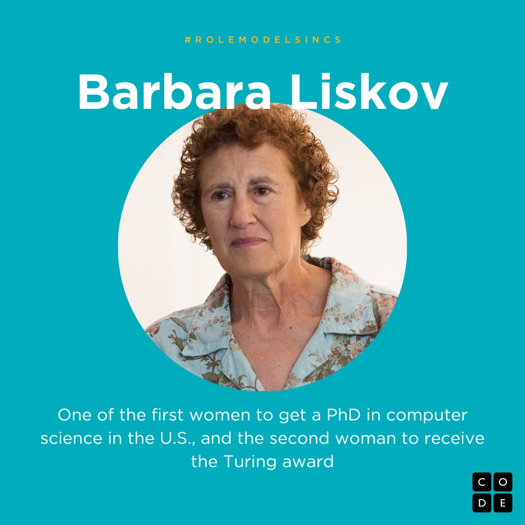 Barbara received the 2008 Turing Award for her work designing programming languages and software methodology that led to the development of object-oriented programming. #RoleModelsinCS