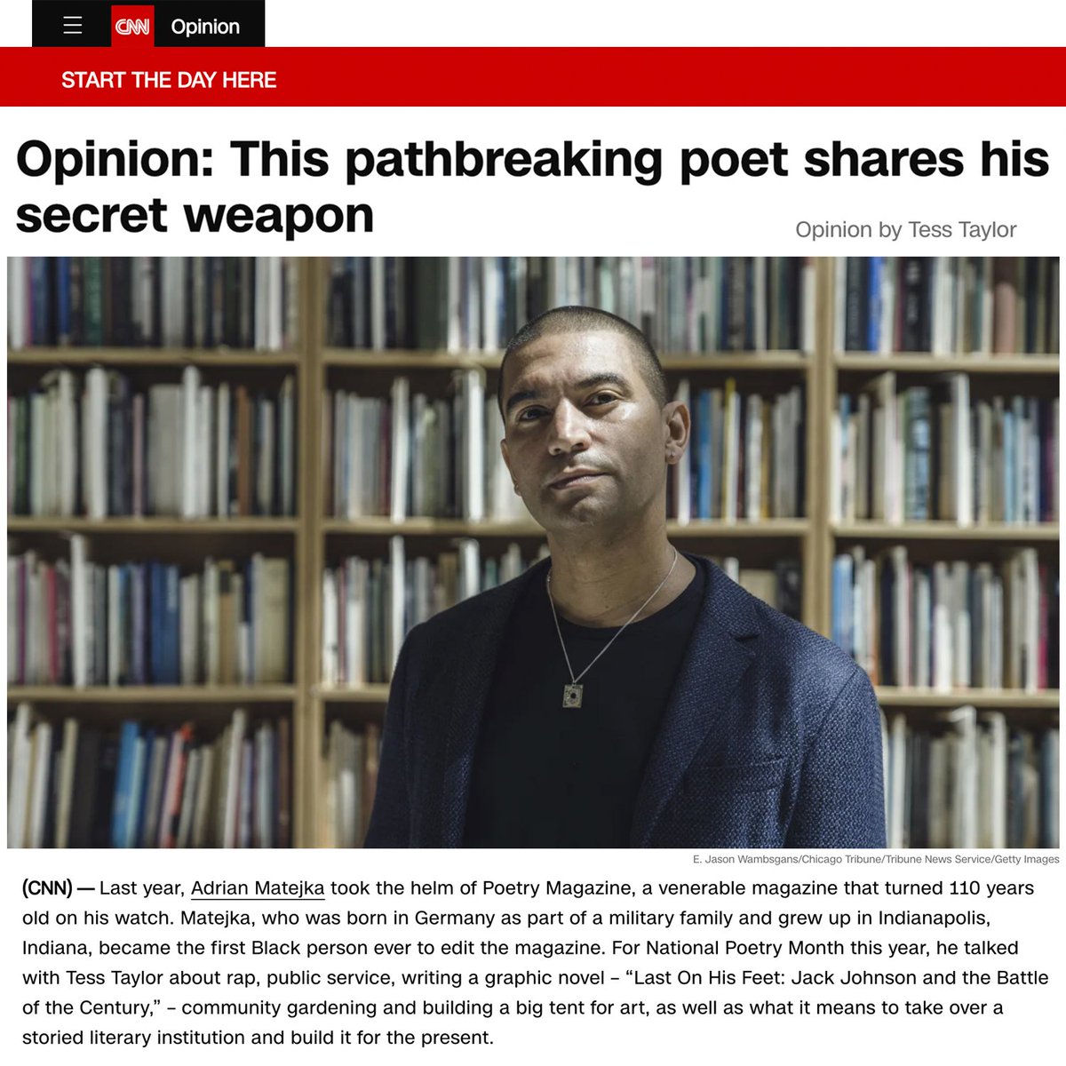 GetLitPoet's tweet photo. "The most important thing to do, as a new writer, is read...Find the poetry that leaves the back door of your brain open for you." 🙌
Loved this interview with Adrian Matejka 💙
#NewsInArt #LiteraryNews #PoetryNews #Poetry #PoetryFoundation #CNN #PoetInterview https://t.co/3lRsaol7ND
