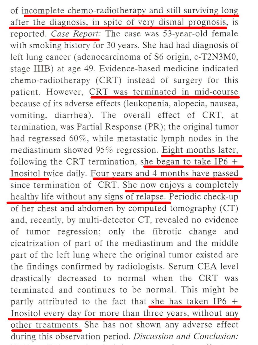NaturallyFTW's tweet image. IP6 FOR LUNG CANCER:

Just got this comment from a lady w/Lung Cancer - "the symptoms are all gone." 🤯

Also - an Incredible case report in a medical journal for (Very poor prognosis) Lung Cancer:

She took (only) IP6 &amp;amp; "no signs of relapse" after many years!
