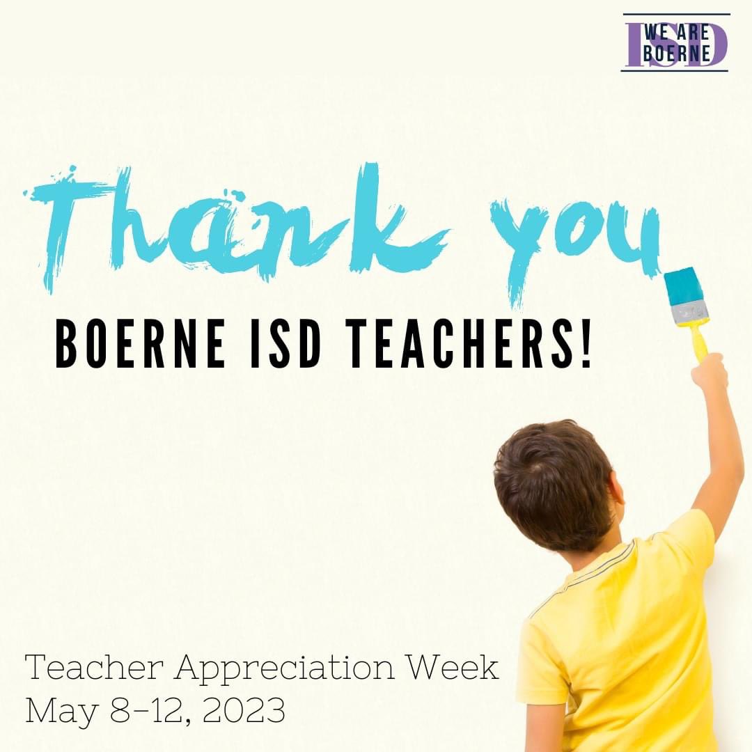 CiboloCreekES's tweet photo. Be sure to tell our teachers how much you appreciate them for their countless hours supporting students. We love our CCES teachers. Thank you for loving our kids. @BoerneISD https://t.co/UfbH91BJpY