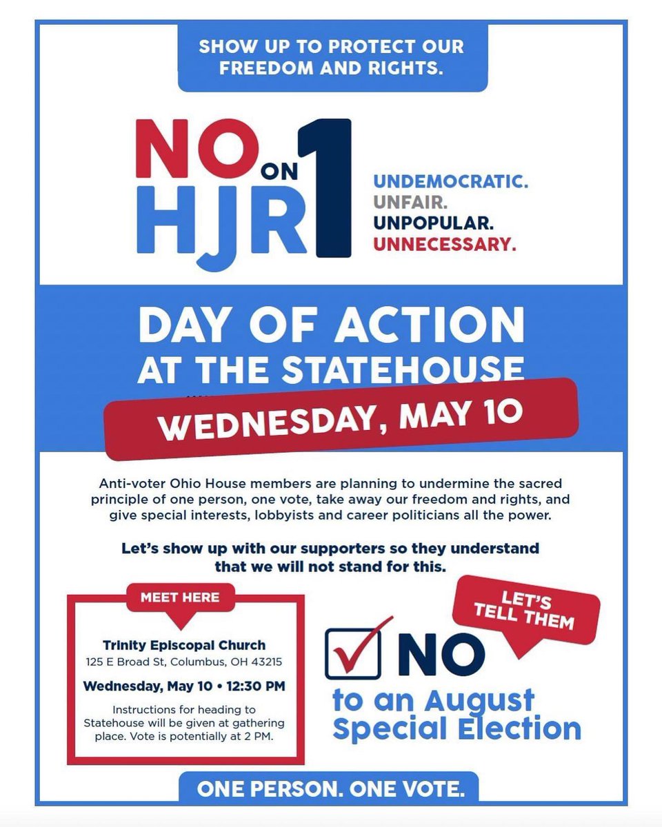 #AttackOnDemocracy Wednesday, May 10 is the last possible day for the Ohio House vote on HJR 1/SJR 2