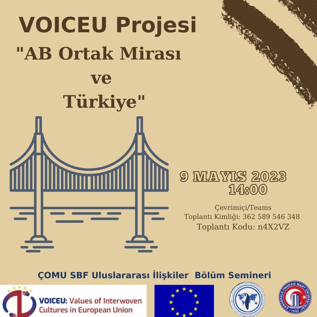 "İşbirliklerini Genişletme Faaliyetleri" kapsamında 9.5.23, Salı günü saat 14.00'de <a href="/onsekizmartuni/">ÇOMÜ</a> SBF'nin misafiri olarak çevrimiçi etkinlikteyiz. Bekleriz. #jeanmonnetmodule #voiceu #avrupakültürelmirası