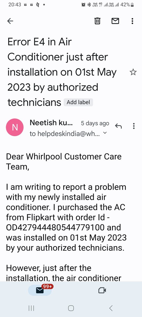 neetish2010's tweet photo. @whirlpool_india Pathetic experience of buying AC of your brand. Neither @flipkartsupport @Flipkart nor @WhirlpoolCorp is taking responsibility &amp; resolving the issue of "defective product delivery". 
@jagograhakjago kindly intervene to protect inerest of consumer @PiyushGoyal https://t.co/qPEnDLDYG3