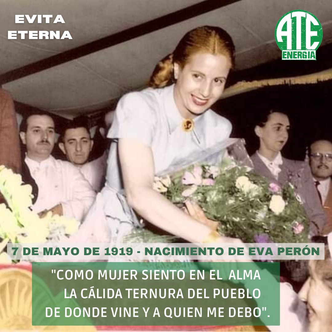 Celebramos un nuevo aniversario del natalicio de Eva Duarte de Perón, nuestra Evita, quién nació y vivirá por siempre en el corazón del Pueblo. 

#EvitaEterna 💚
