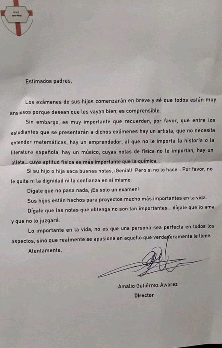 Jofa2010's tweet image. La Carta de un Director de Colegio que se viralizó.