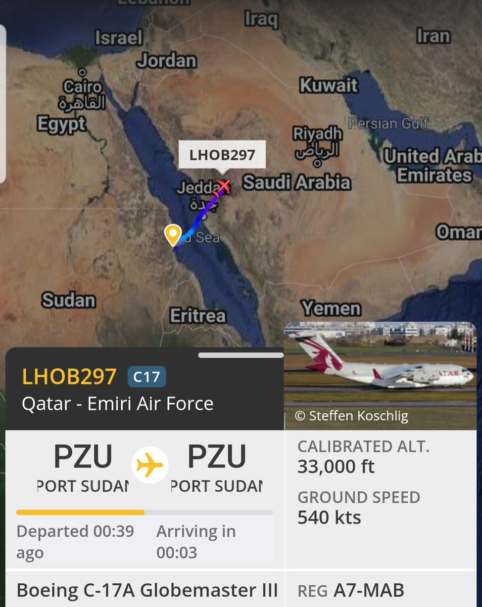 CH_LEBAD's tweet photo. القوات الأميرية القطرية 🇶🇦 تواصل عملية الإجلاء من السودان عبر مطار بورتسودان
A7-MAB #LHOB297
#Boeing C17 #Globmaster III https://t.co/uxpLH2JtBG