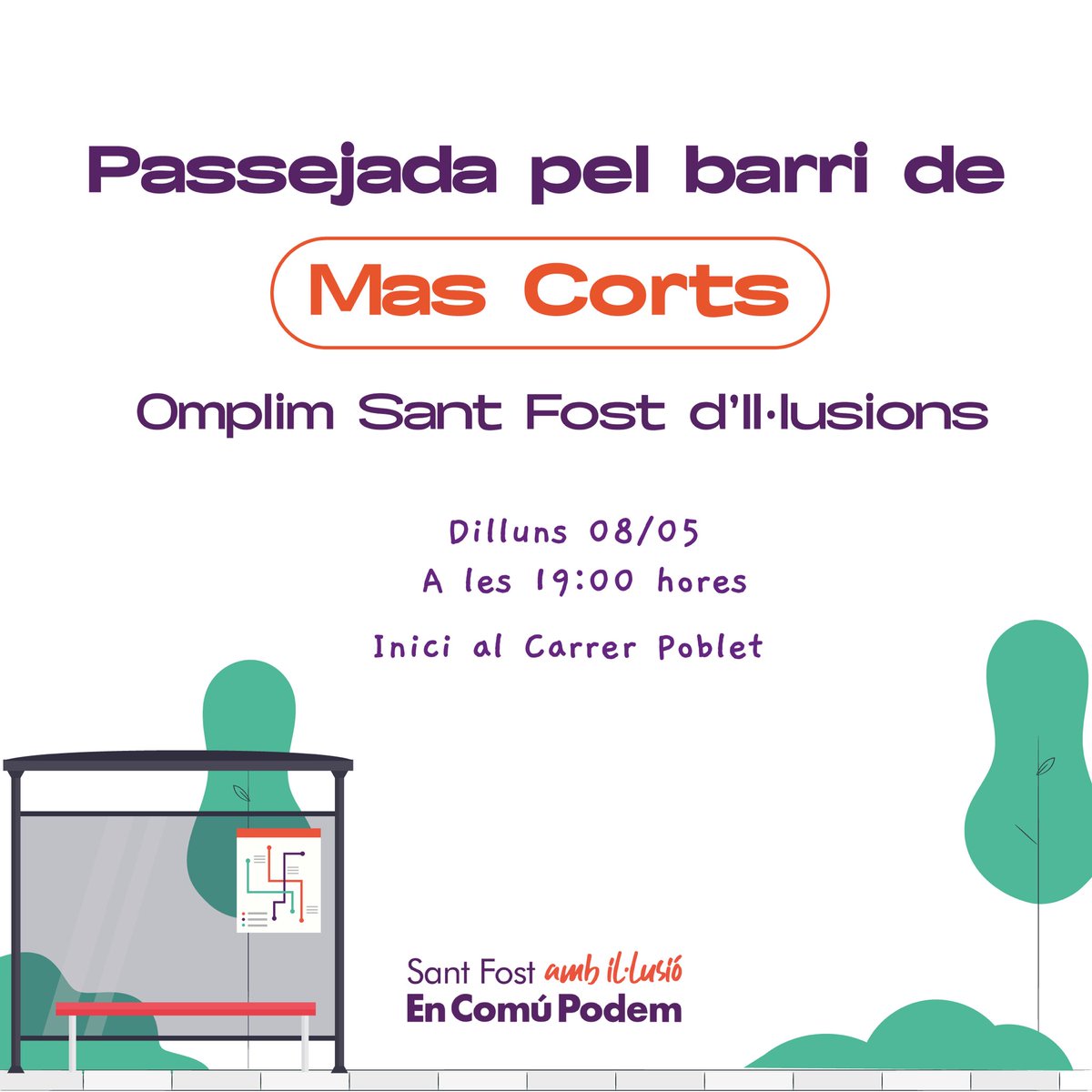 santfostecp's tweet photo. Continuem omplint Sant Fost d'Il·lusió!💜

📅 El proper dilluns 8 de maig a les 19:00 hores us esperem a tots i totes per fer una passejada pel barri de Mas Corts.

Vine a parlar amb nosaltres! 🗣

#SantFost #Bastida2023 #SantFostambIllusio #SantFostEnComuPodem #EnComuPodem https://t.co/xy4FsM50WI
