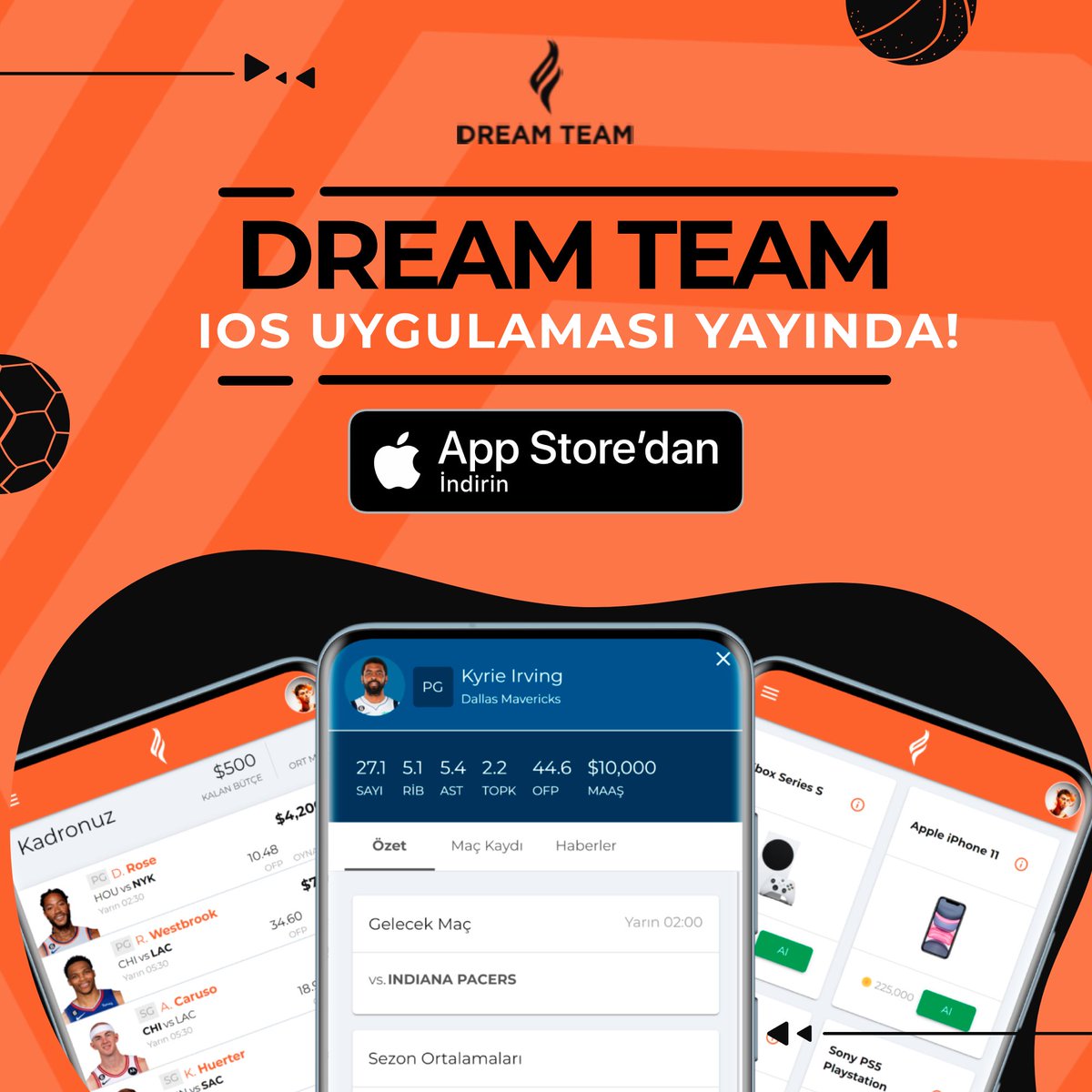 Dream Team IOS uygulaması da yayında! En iyi fantezi spor deneyimini yaşamak ve büyük ödüller kazanmak istiyorsan uygulamamızı yüklemeyi unutma. Var olan hesabınla giriş yapabilir, hesabın yoksa da tek tıkla kayıt olabilirsin.
Hemen indir 👇🏻
dreamteamfg.page.link/download