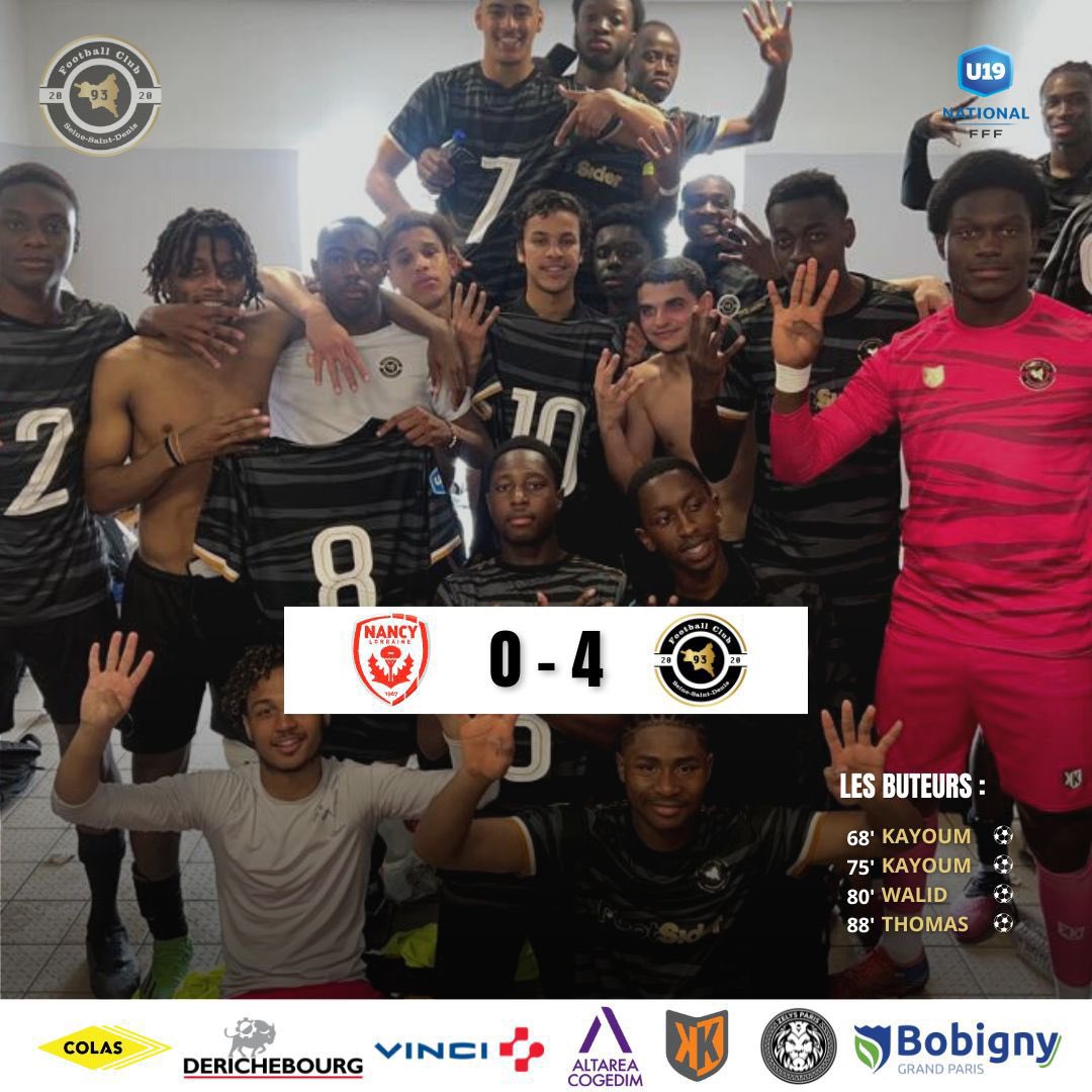FC93officiel's tweet photo. #U19Nat | | 𝐅𝐢𝐧 𝐝𝐮 𝐦𝐚𝐭𝐜𝐡 !
Troisième victoire concecutive de nos U19 nationaux qui s'imposent sur le terrain de l' @asnlofficiel ! ⚫️⚪️🟡
Kayoum Mbamba inscrit son 19e but de la saison 👏🔥🔥
#TeamFC93 #PROJETCLUB @PrunetaLaurent @District93foot @LPIFF75 https://t.co/l0FKL5a4Gt