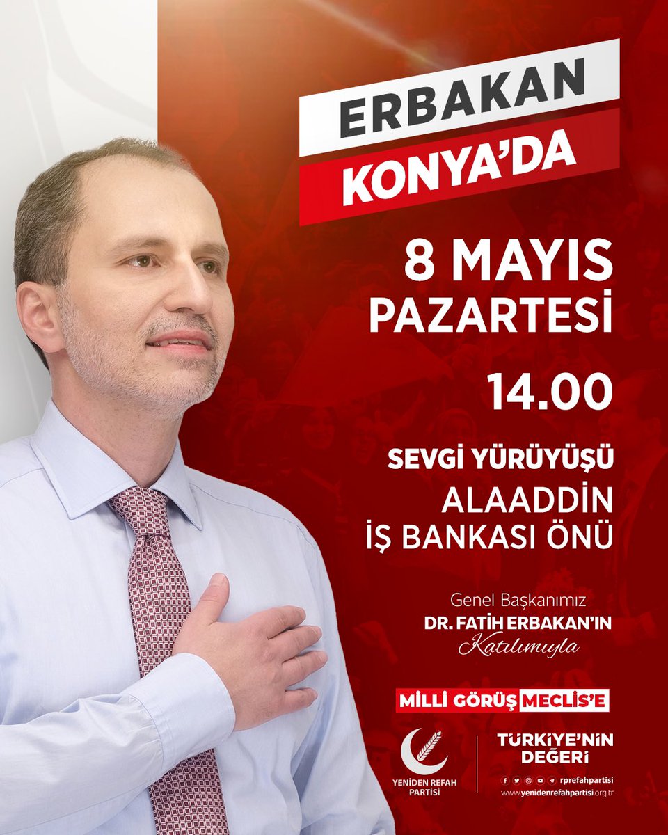 rprefahpartisi's tweet photo. Genel Başkanımız Dr. Fatih Erbakan, Konya ve Karaman’da milletimizle buluşuyor. Tüm halkımız davetlidir. https://t.co/g4GBpJwECr