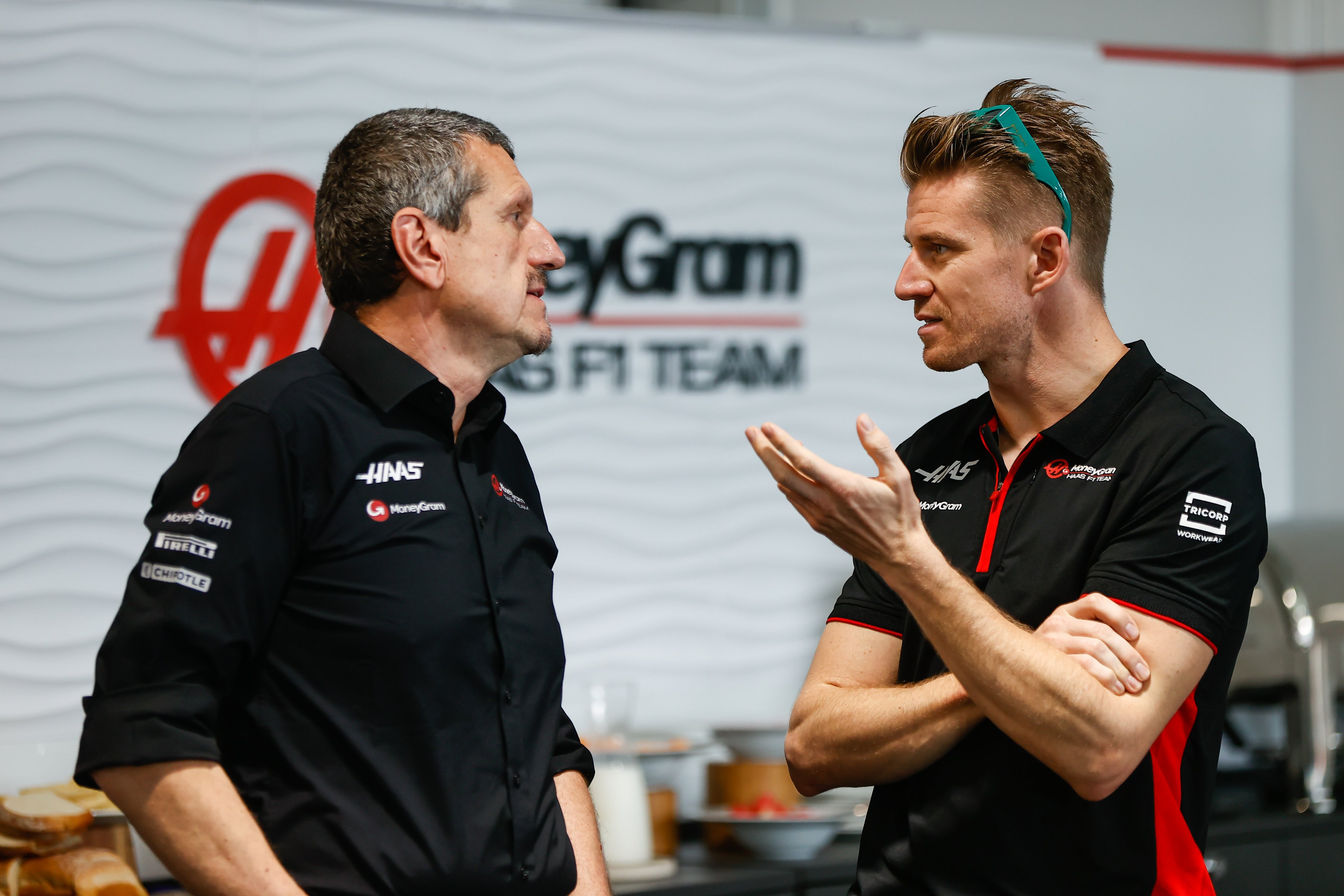 Haas Team Principal Guenther Steiner with Nico Hulkenberg