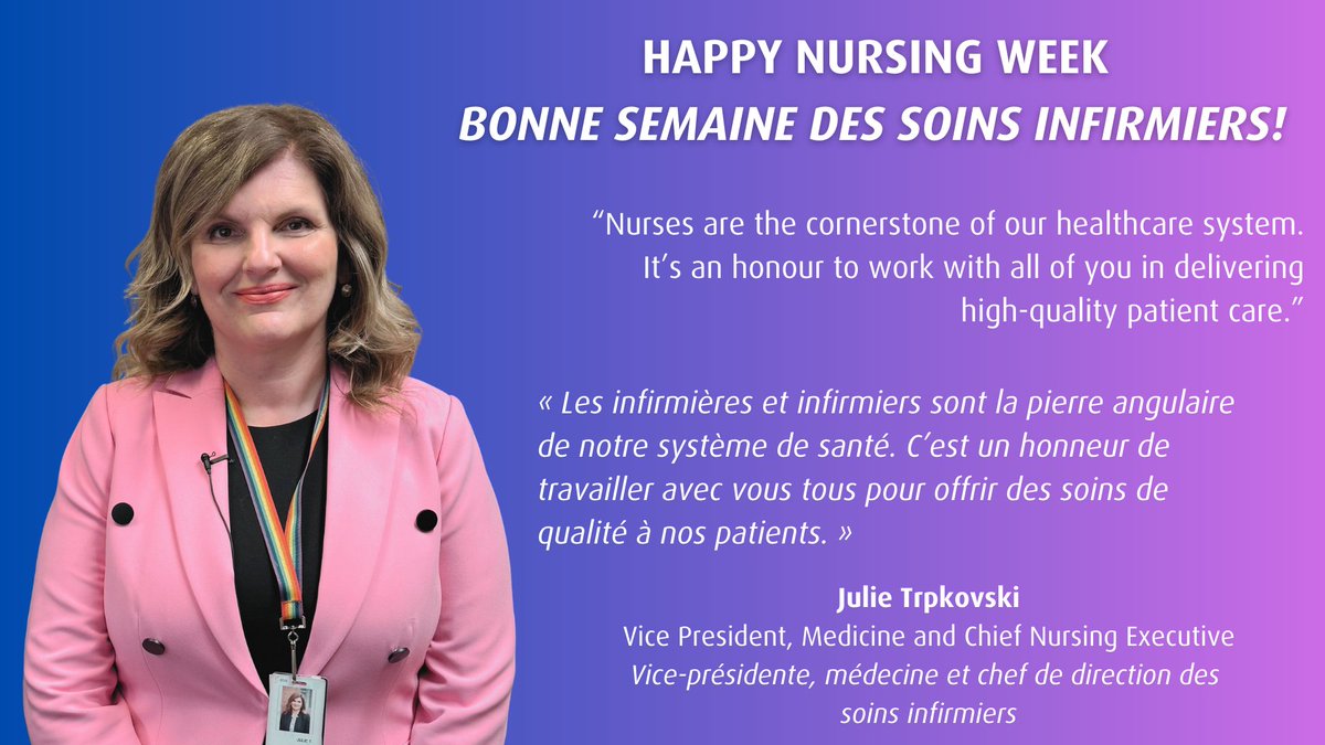 Joyeuse Semaine nationale des soins infirmiers! Le personnel infirmier est le pilier des soins de santé de qualité, son dévouement et sa compassion étant remarquables. Célébrons les infirmières et infirmiers extraordinaires d’HSN et d’ailleurs! #SemaineNationaledesSoinsInfirmiers