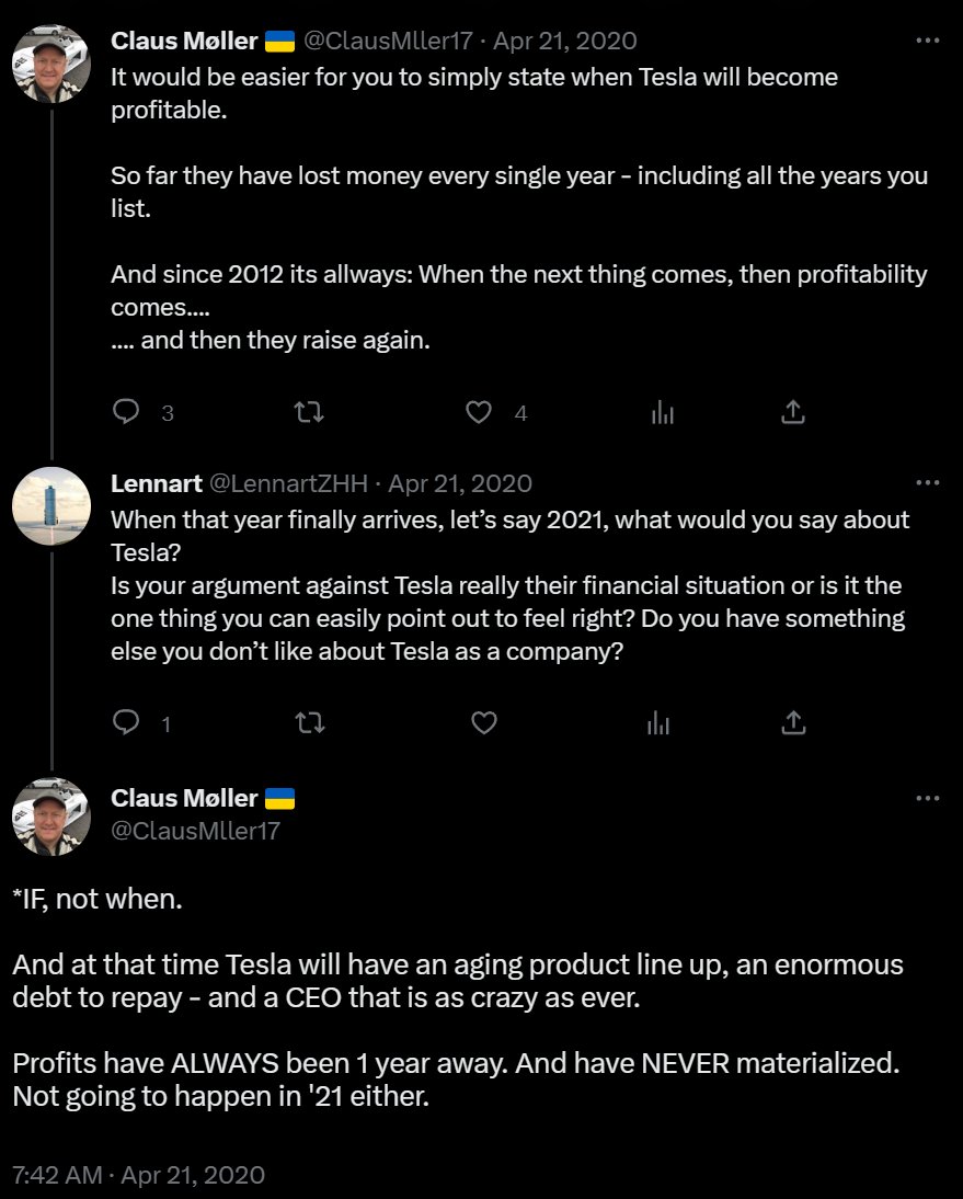 ICannot_Enough's tweet photo. @ScottPolhamus @ClausMller17 Hey, Claus: just curious... did Tesla report a profit in 2021? Or did Tesla's "crazy as ever" CEO prevent it, as you suspected?
Also, are you still worried about the enormous debt Tesla has to pay?
Or did you move your goalposts to other "concerns"? #ConcernTrolling https://t.co/B2ZHsoJgjx
