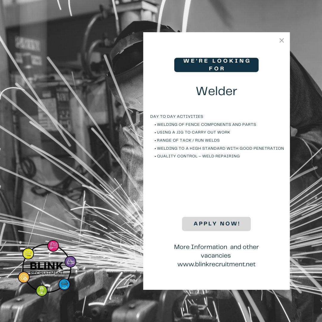 BlinkLimited's tweet photo. We are looking for MIG Welders in Stoke on Trent.  Contact us today at 01782 939097 or mail us with your CV at sales@blinkrecruitment.net. https://t.co/6CLEwQp9zn #staffordshirejobs https://t.co/R6et0Zvydj