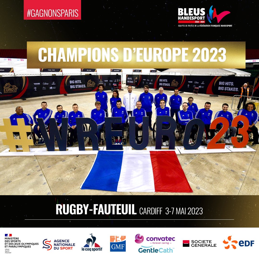 FFHandisport's tweet photo. BACK TO BACK 🏆 
Les #BleusHandisport récidivent à Cardiff avec la manière face aux britanniques (55-49). Ils confirment à nouveau leur domination sur la scène européenne et s’offrent un deuxième titre consécutif face aux champions paralympiques #ChampionsEurope #OuiLesGars 👏 https://t.co/eAECKeuW5r