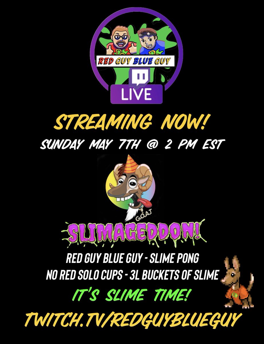 RedGuyBlueGuy1's tweet photo. We're Live & It's Slime Time!
Unboxing Slimageddon from @PartyGoat
Slime Pong Game.
Bucket out = Slimed
Buy Slimageddon kit here!
https://t.co/SrjlkVAkC7
https://t.co/INkCe6kM6O
#redguyblueguy #partygoat #slime #slimed #doubledare #slimetime #beerpong #twitch https://t.co/IksQmhW2gv
