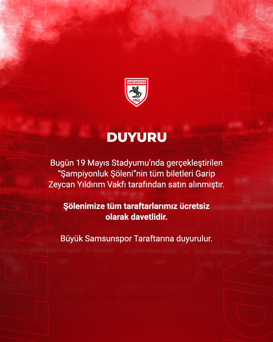 Samsunspor's tweet photo. Tüm taraftarlarımızı "Şampiyonluk Şöleni"mize davet ediyoruz. 🏆 https://t.co/EQodOpWDE9